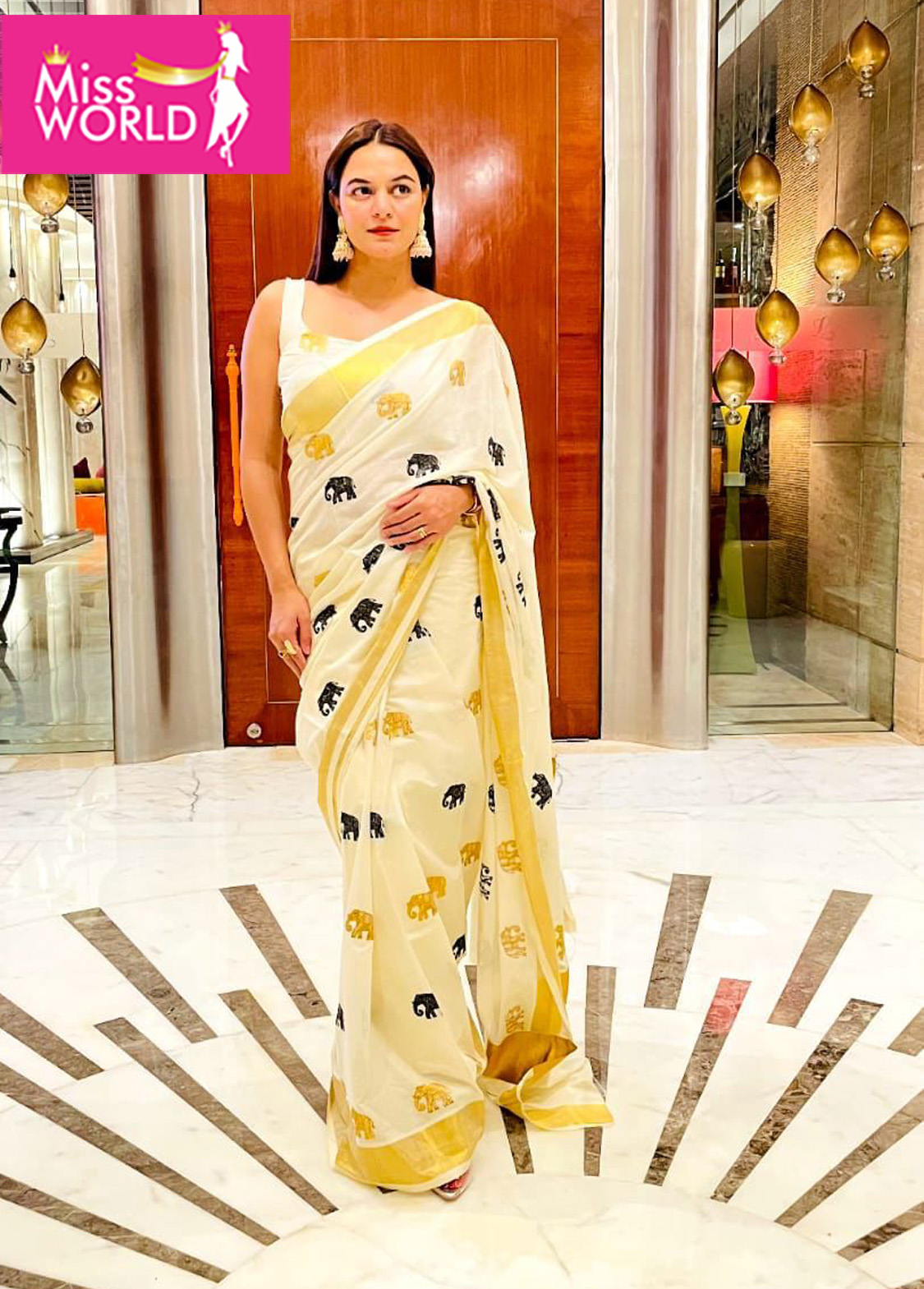 Elephant Embroidery Golden Jari Cotton Saree