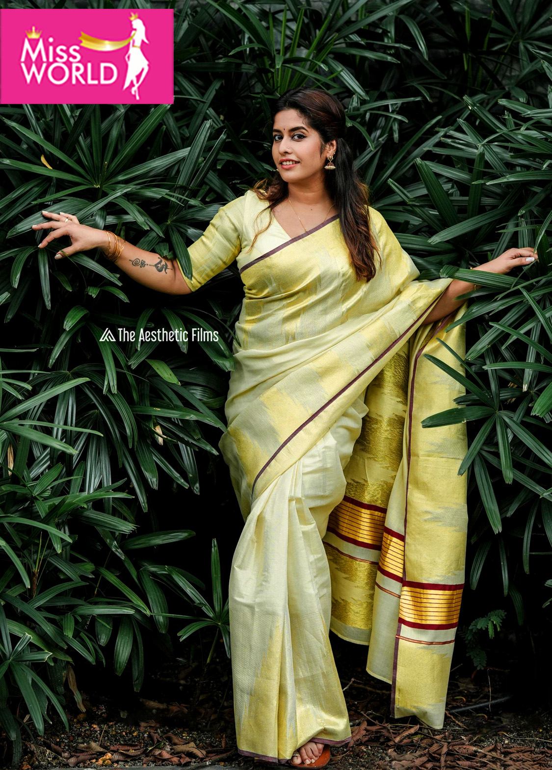 Temple Border Golden Tissue Saree