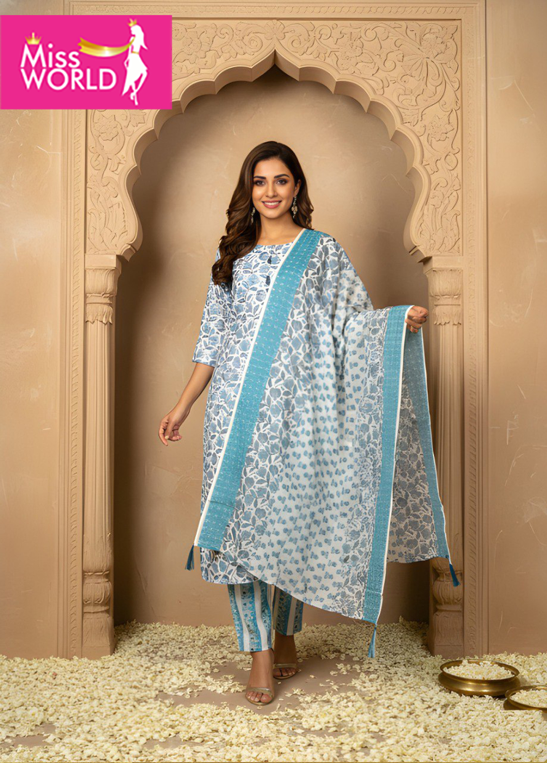 Blue floral printed Top Set