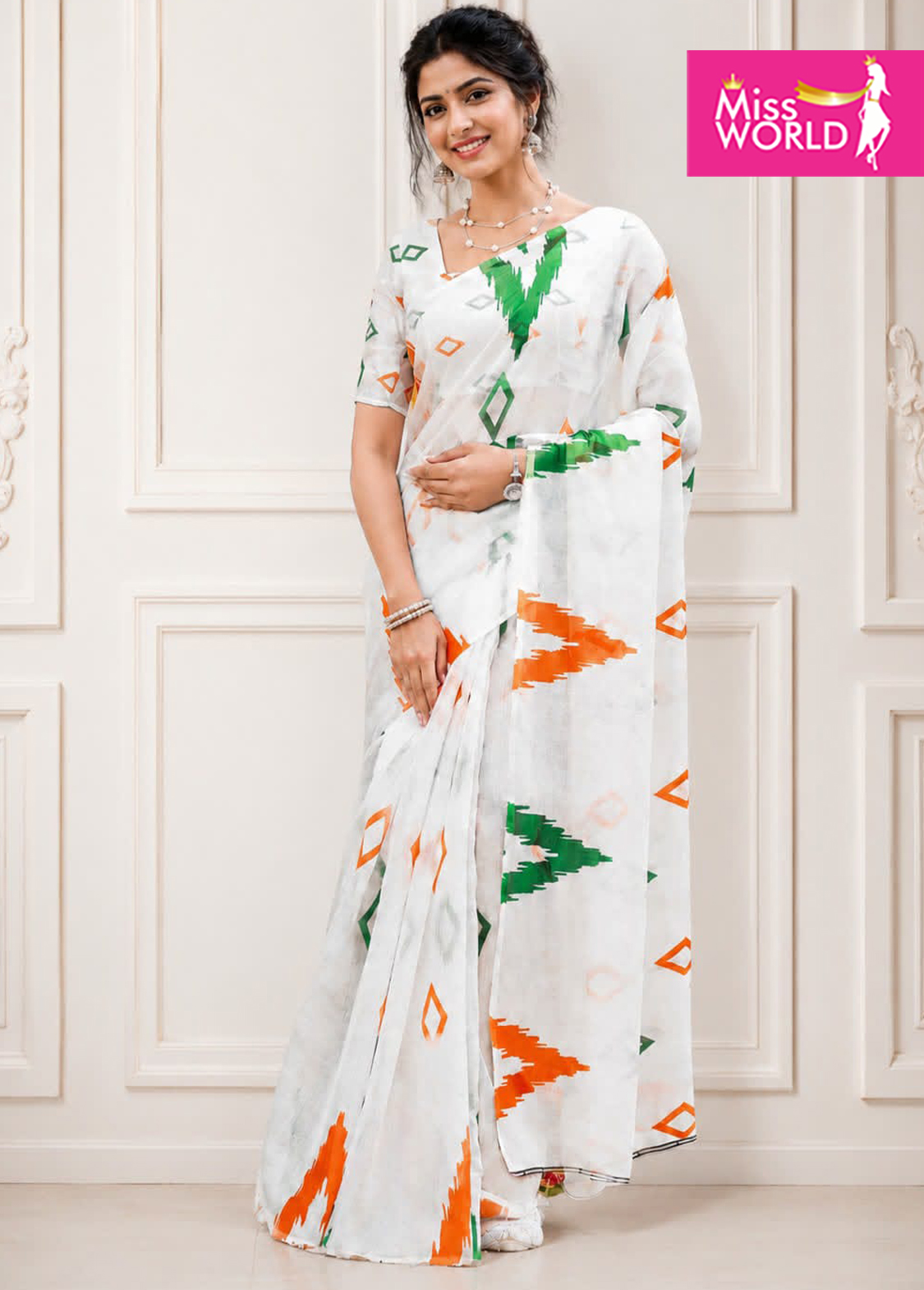 TRI COLOR LINEN SAREE - Image 5