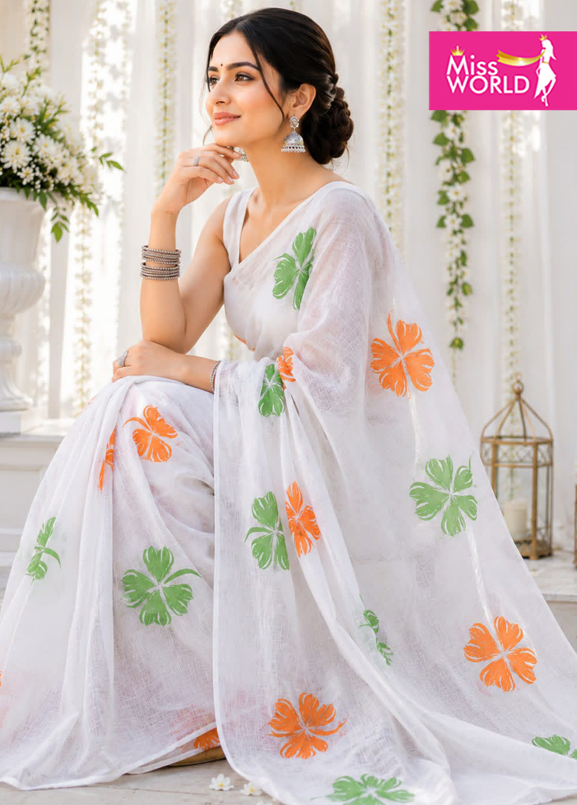 TRI COLOR LINEN SAREE - Image 6