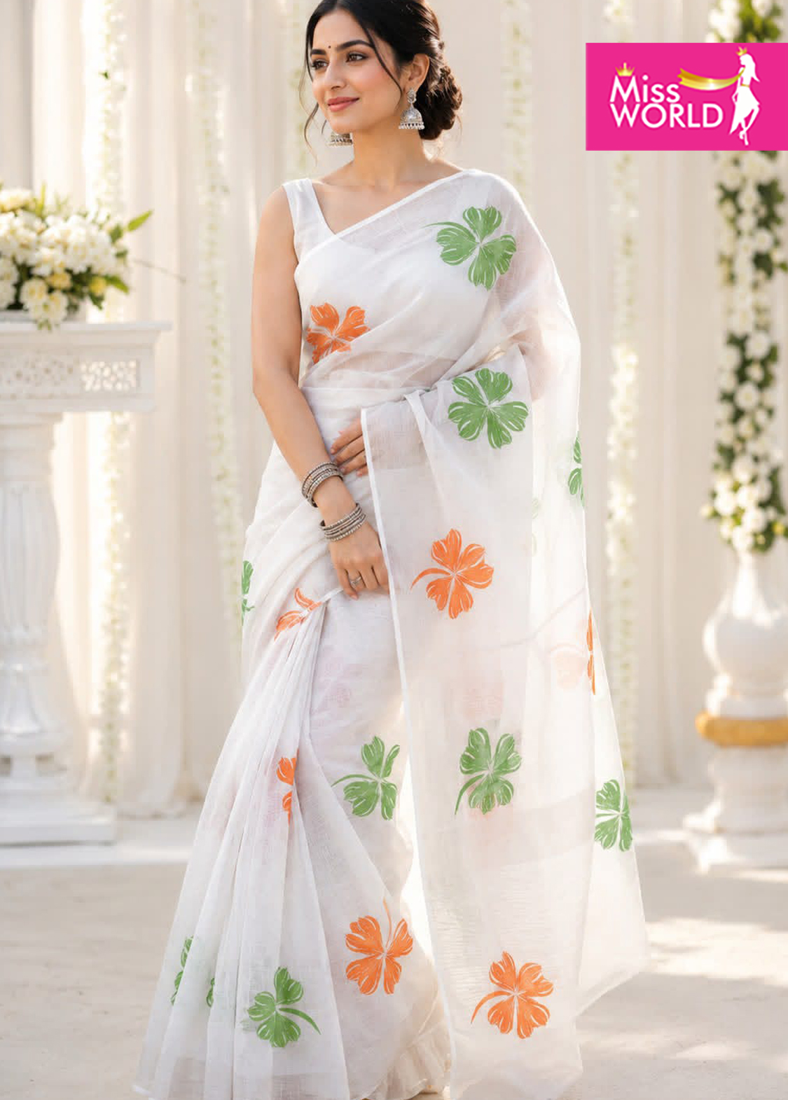 TRI COLOR LINEN SAREE - Image 7