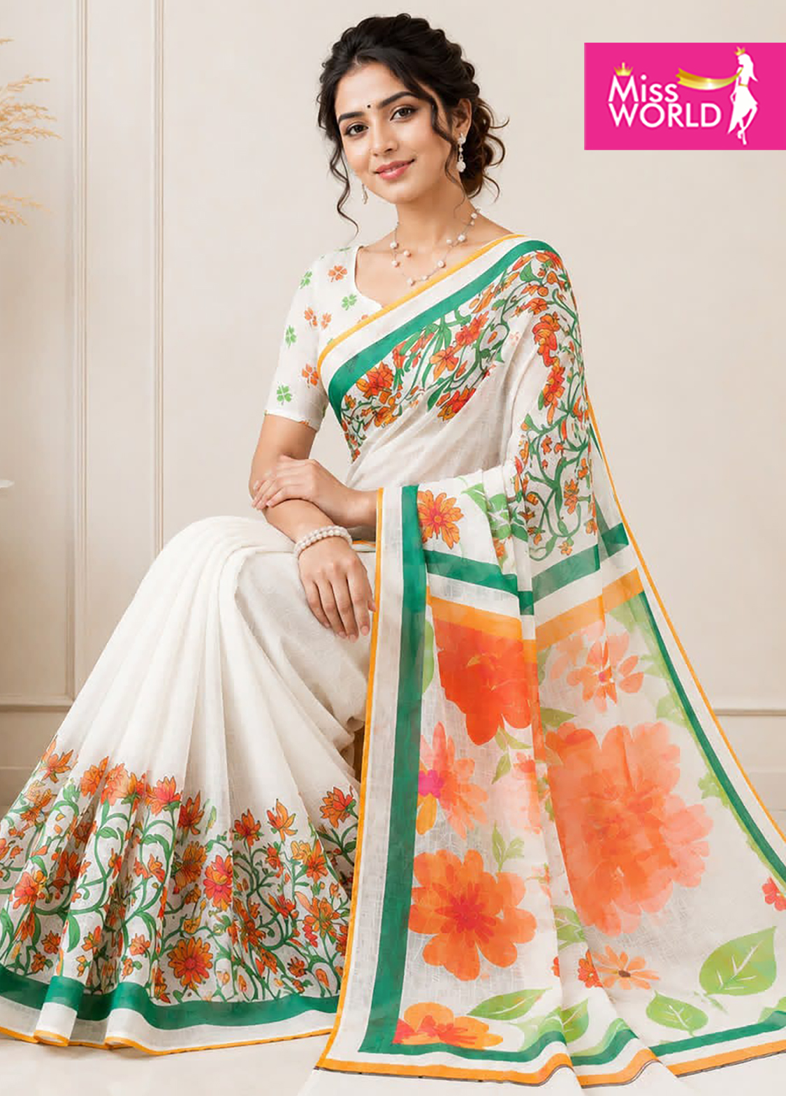 TRI COLOR LINEN SAREE - Image 8