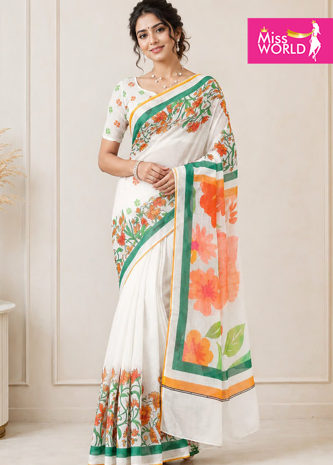 TRI COLOR LINEN SAREE - Image 9