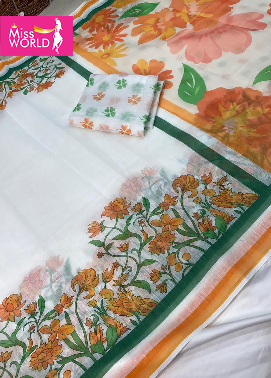 TRI COLOR LINEN SAREE - Image 10