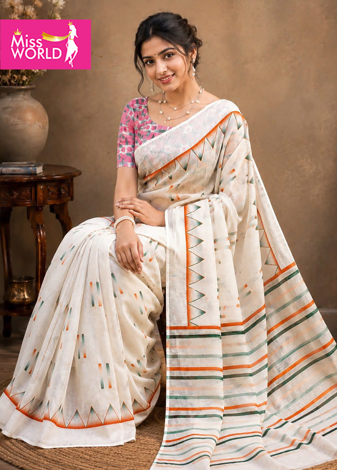 TRI COLOR LINEN SAREE - Image 11