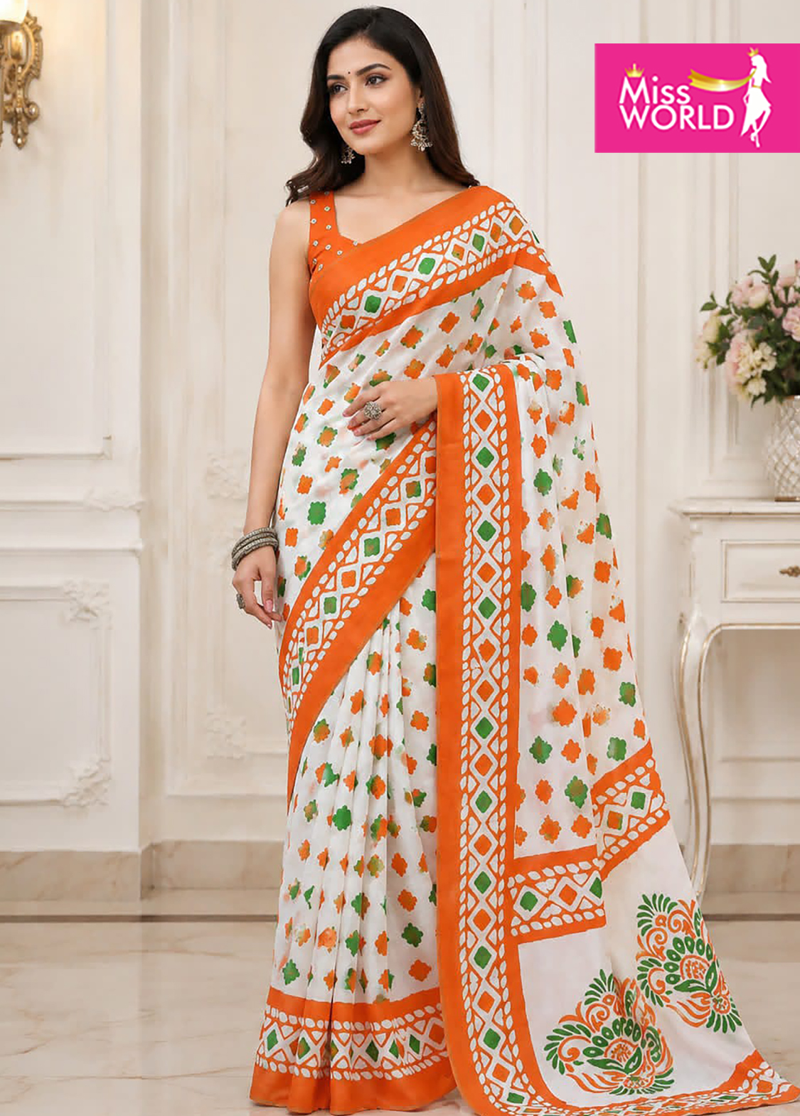 TRI COLOR LINEN SAREE - Image 12