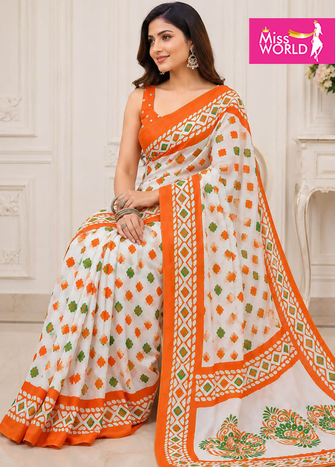 TRI COLOR LINEN SAREE - Image 13