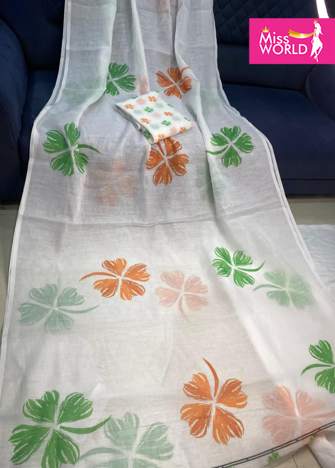 TRI COLOR LINEN SAREE - Image 16
