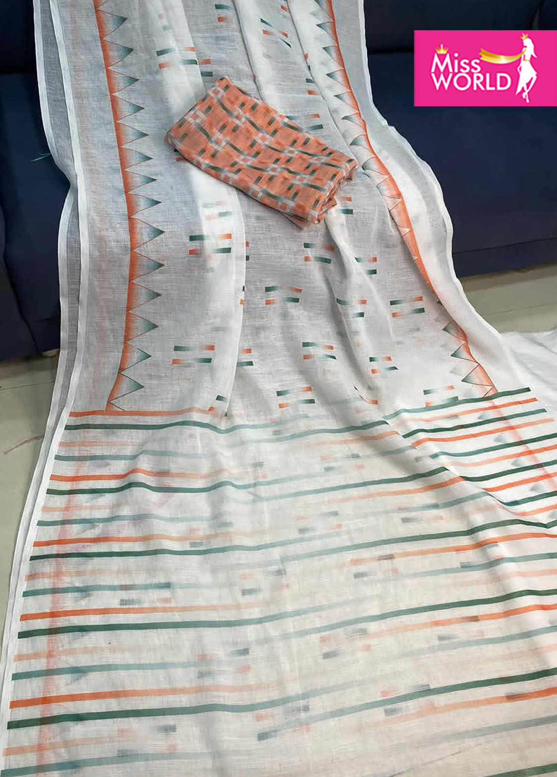 TRI COLOR LINEN SAREE - Image 17