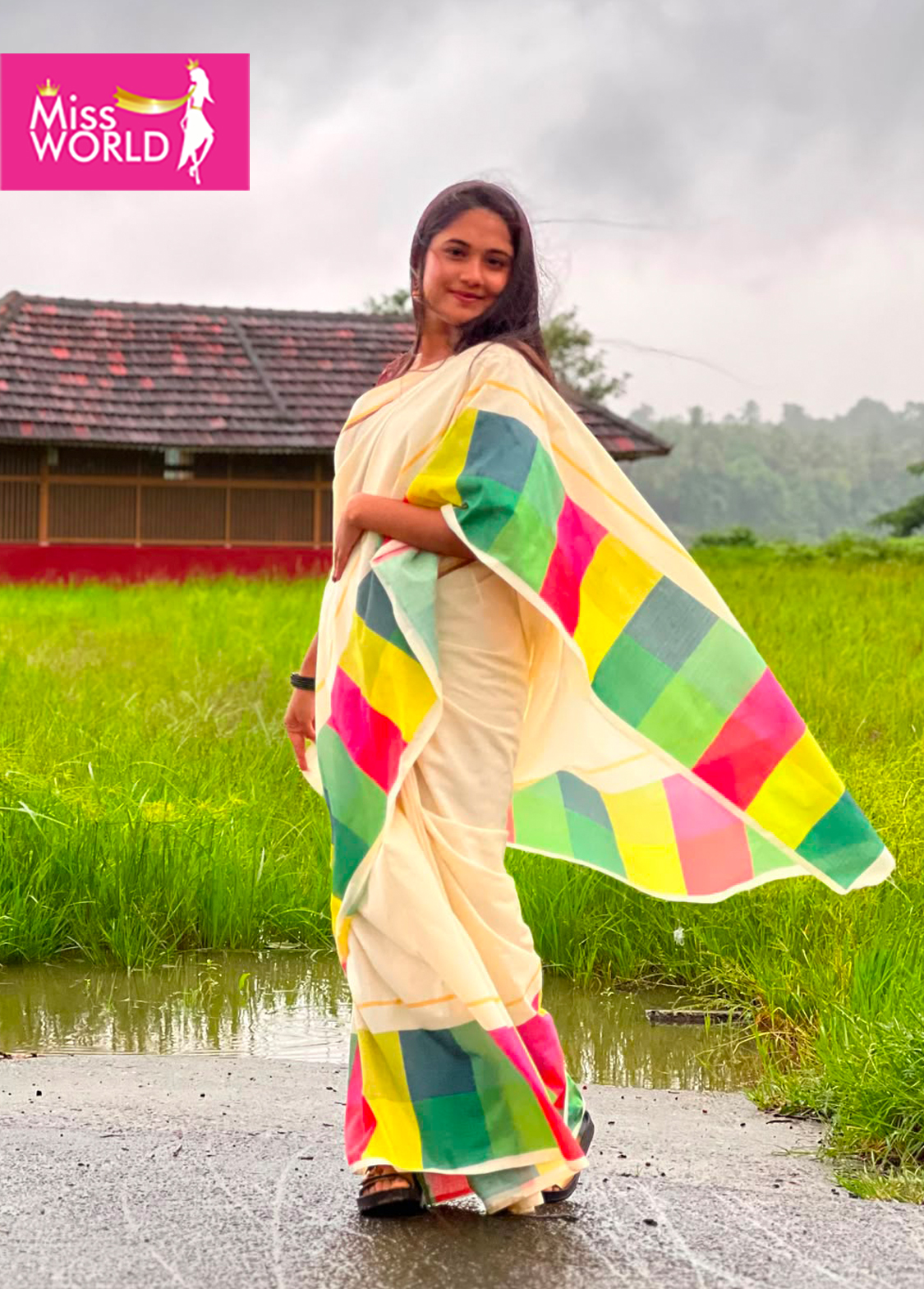 Madrasi check digital printed saree 
