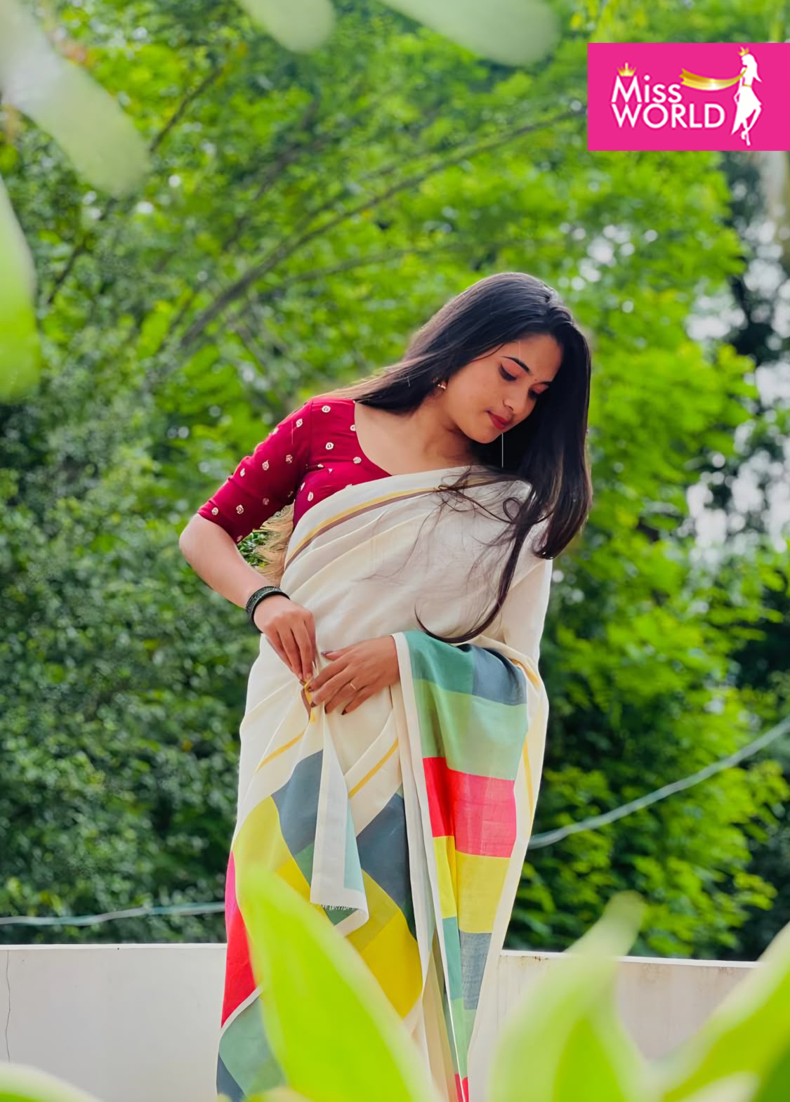 Madrasi check digital printed saree - Image 2