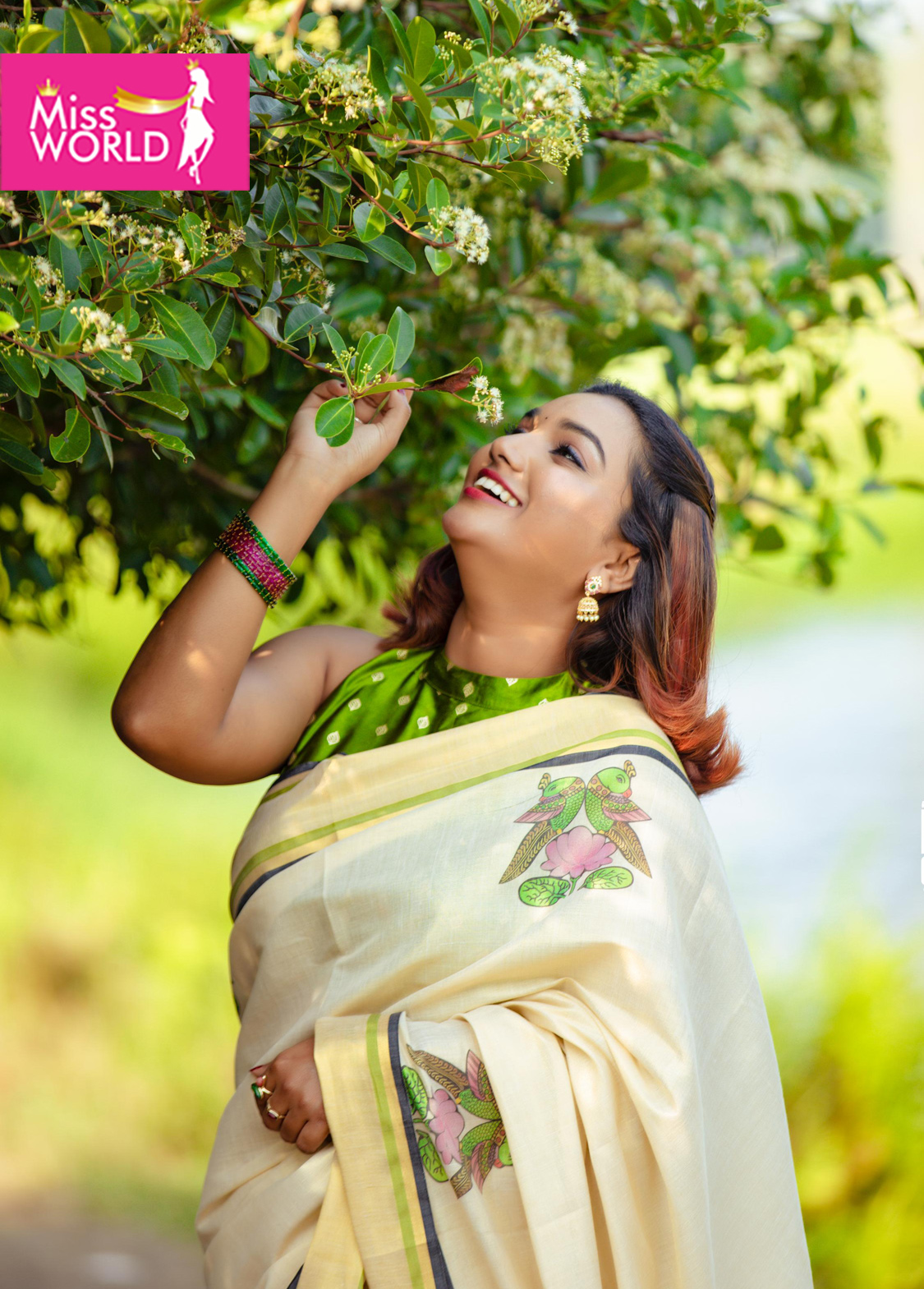 Green Parrot Digital Printed Tissue saree 