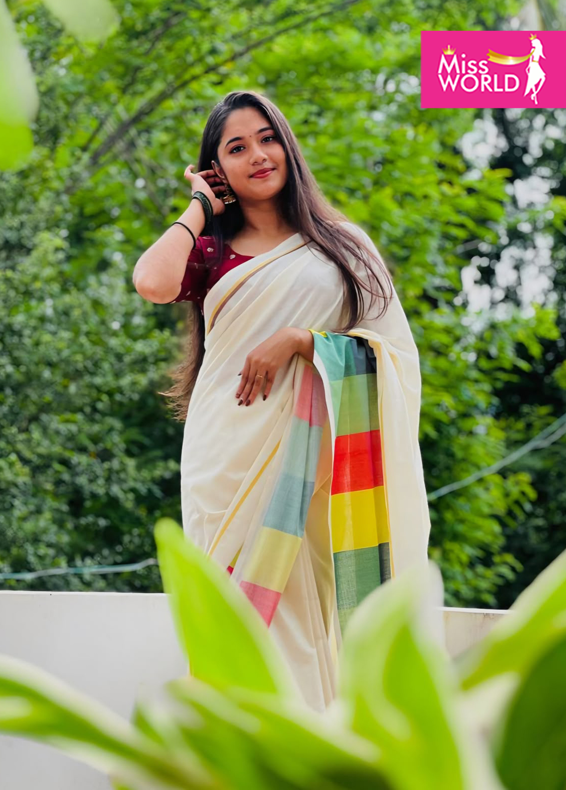 Madrasi check digital printed saree - Image 3