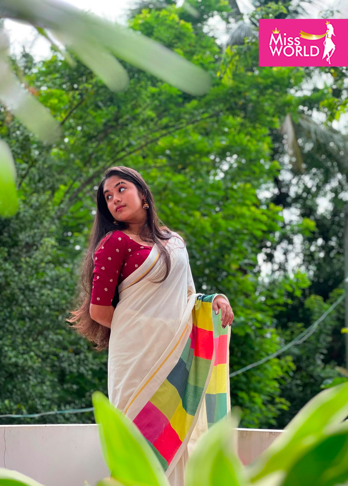 Madrasi check digital printed saree - Image 4