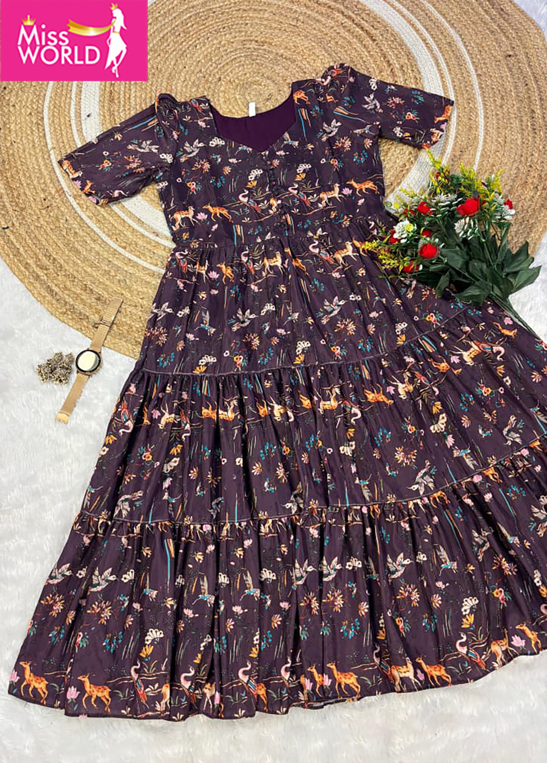 MAXI GOWN KALAMKARI BROWN - Image 3
