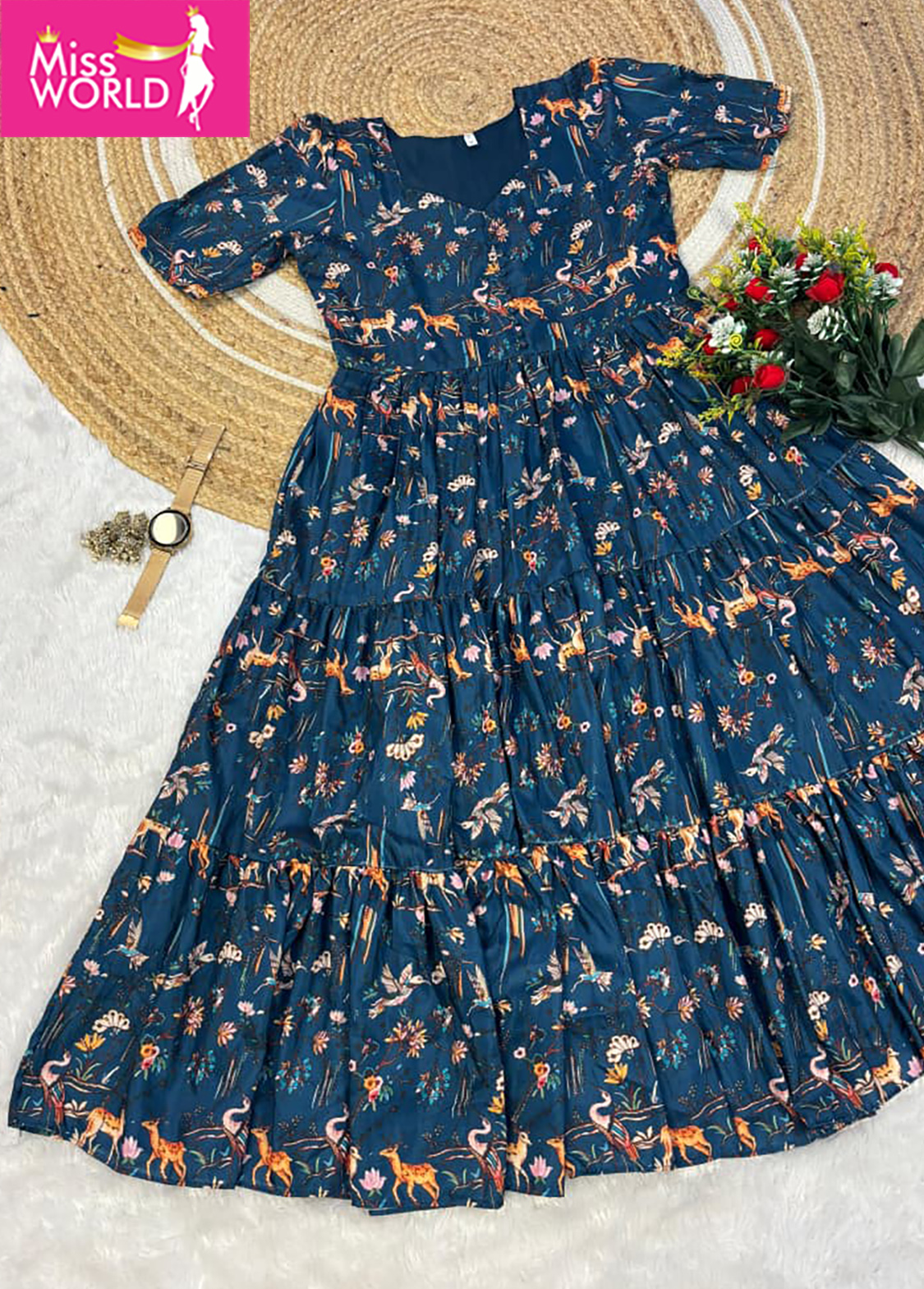 MAXI GOWN KALAMKARI GREEN - Image 3