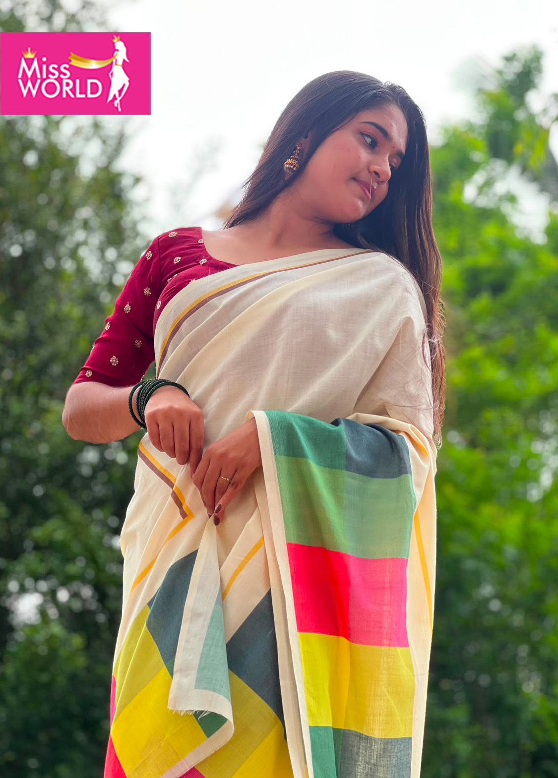 Madrasi check digital printed saree - Image 6