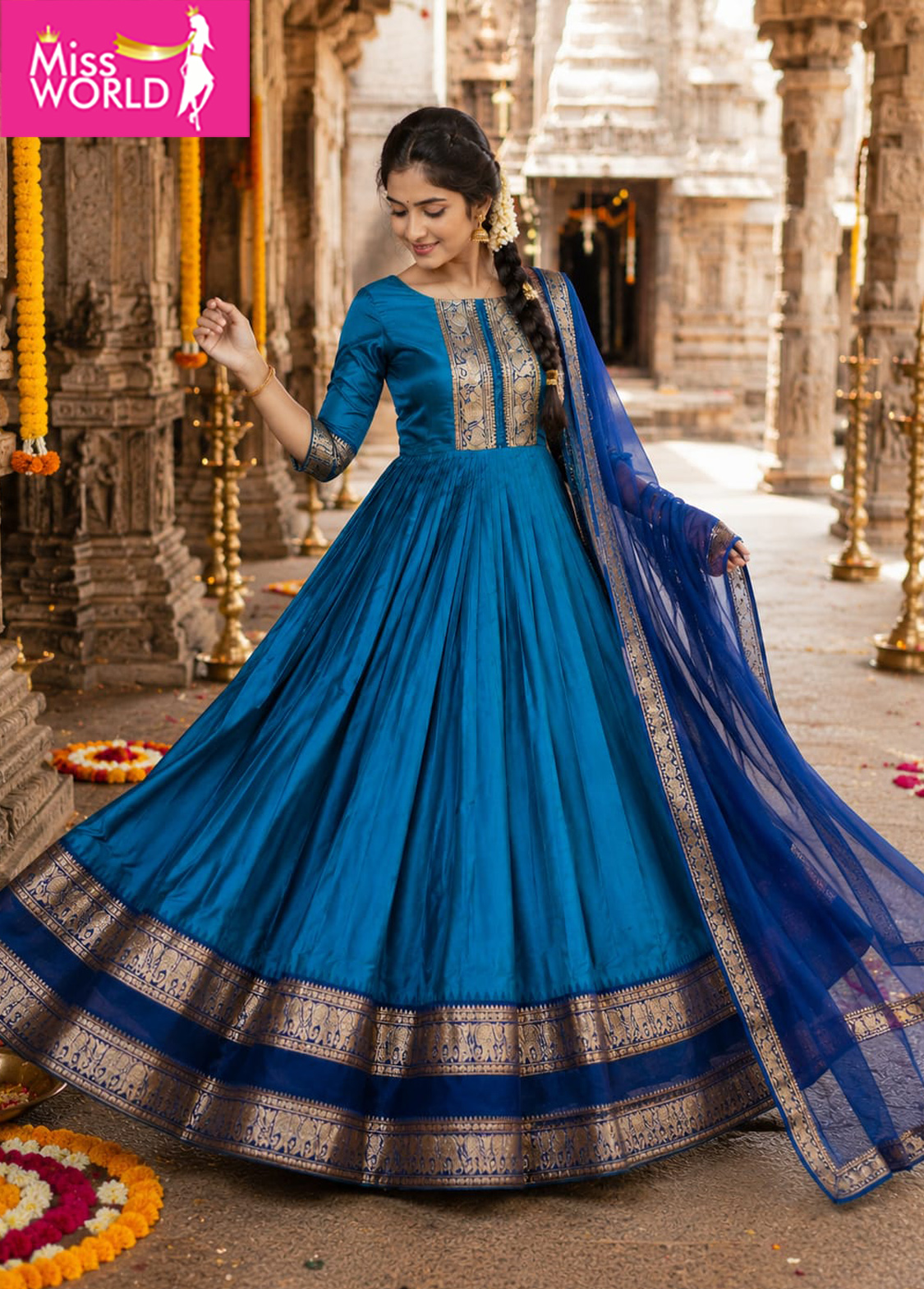 Neeli Turquoise Blue Anarkali - Image 4