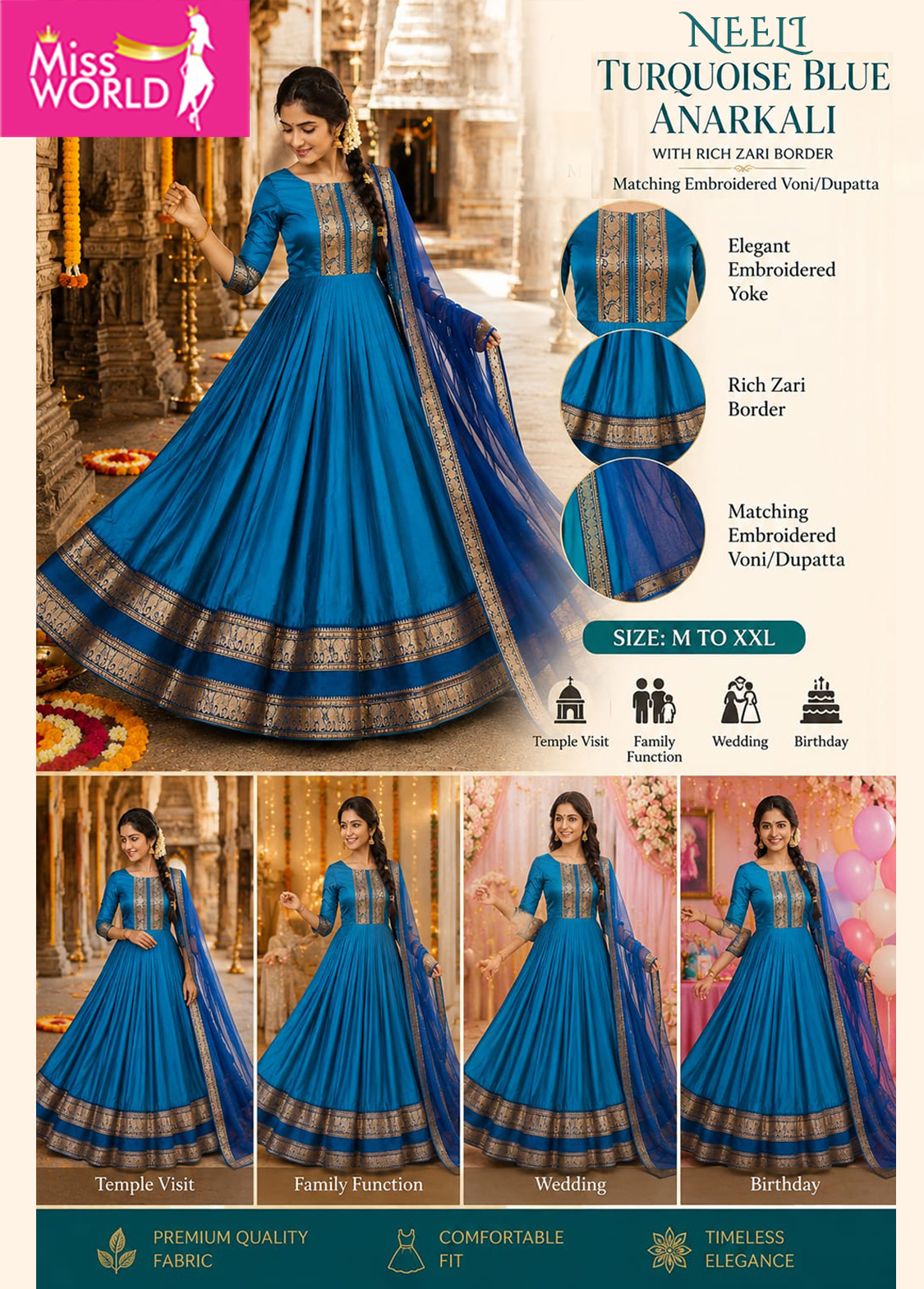 Neeli Turquoise Blue Anarkali - Image 2