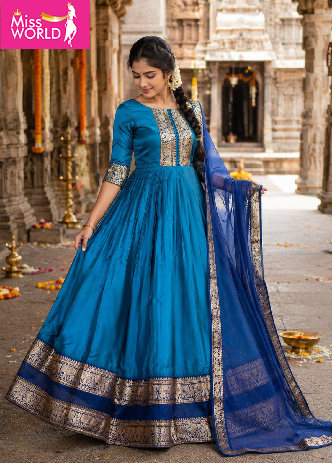 Neeli Turquoise Blue Anarkali - Image 5