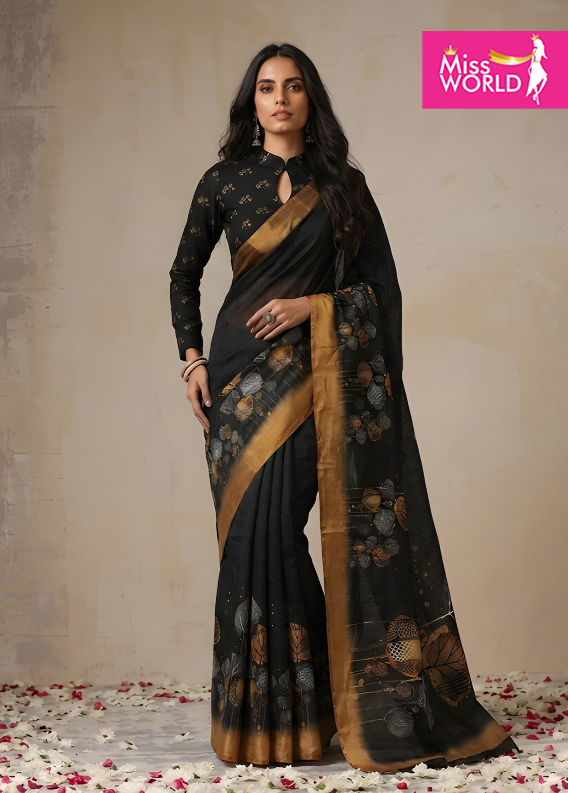 Black Mole  Fancy Cotton Printed Saree